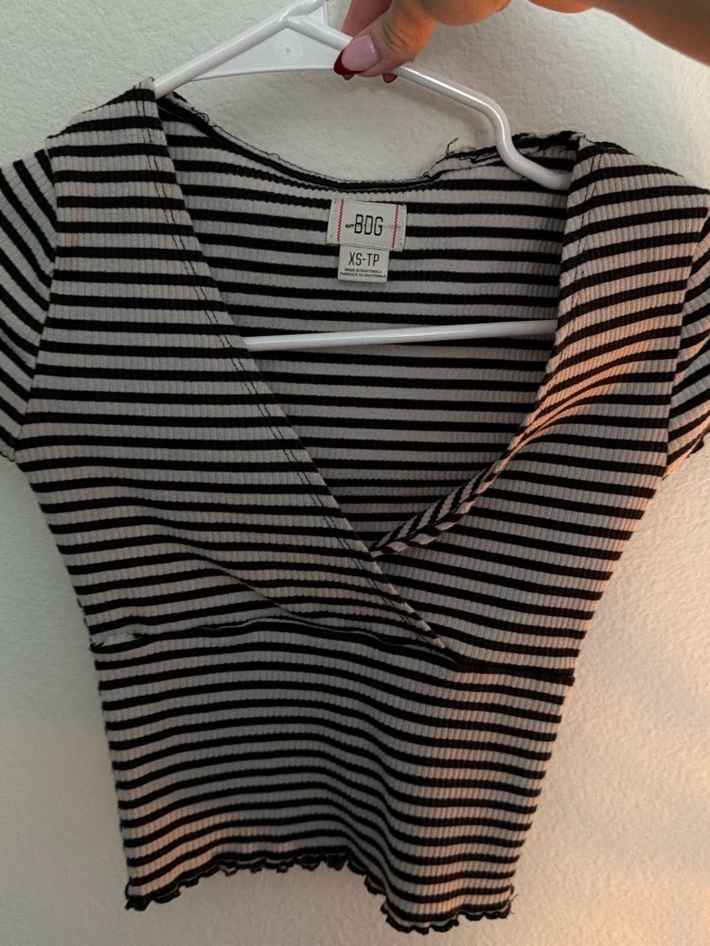 BDG Black & White Striped V-Neck Ribbed Crop Top